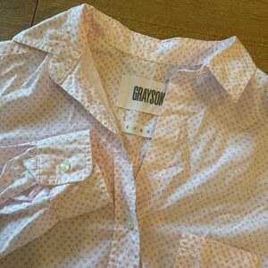 Grayson Women’s The Hero Pink Heart Button Down Long Sleeve Cotton Top Size 2/S
